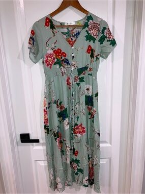 asos design soft mini dress with waist detail Rent Tie Front Cuff And In Green Floral Print Color:Fresco Blue making it ideal for MSRP-shirt 1 of 1 🖤
